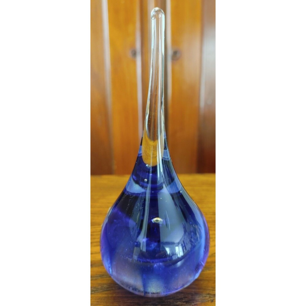Lovely Glass Blue To Clear Tear Drop Controlled Bubbles Over 7 Inches READ